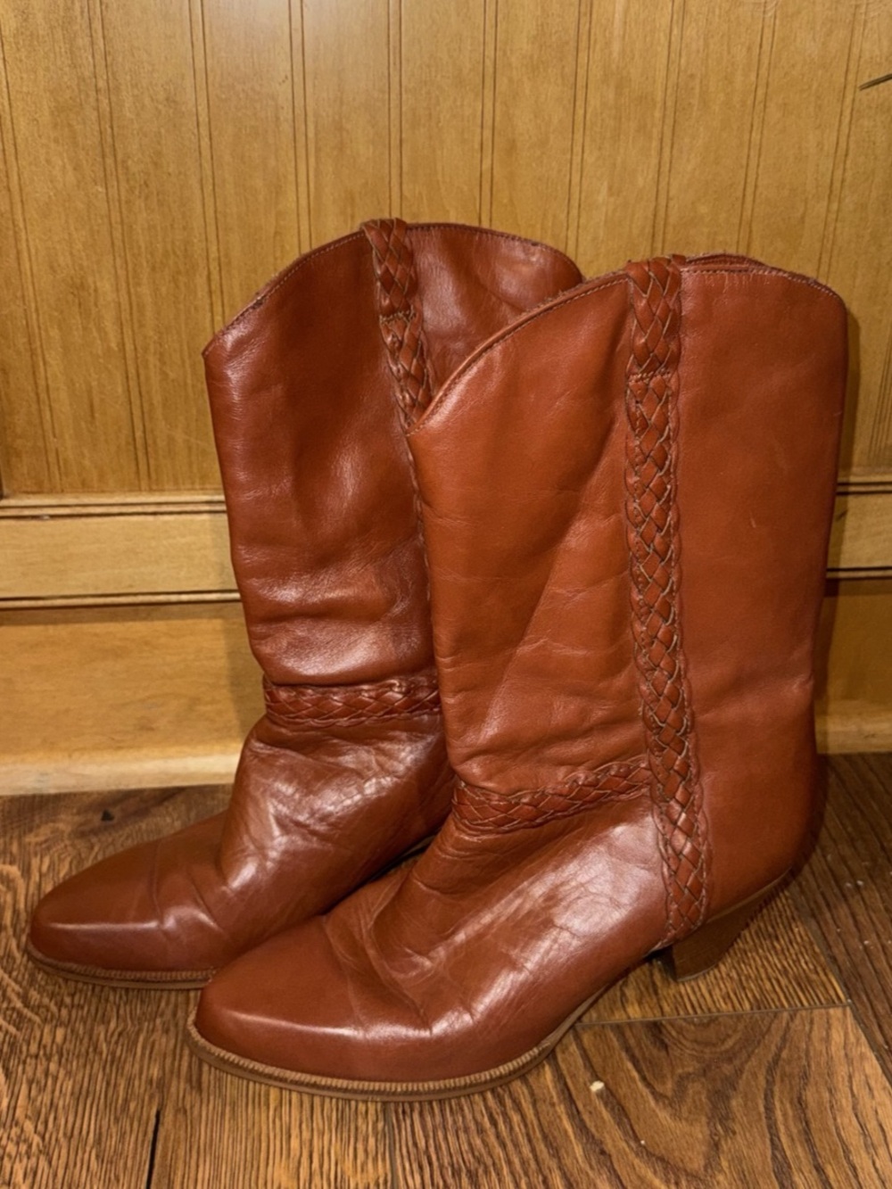 Dingo Tall Braided Leather-Look Boots in Brown US 8